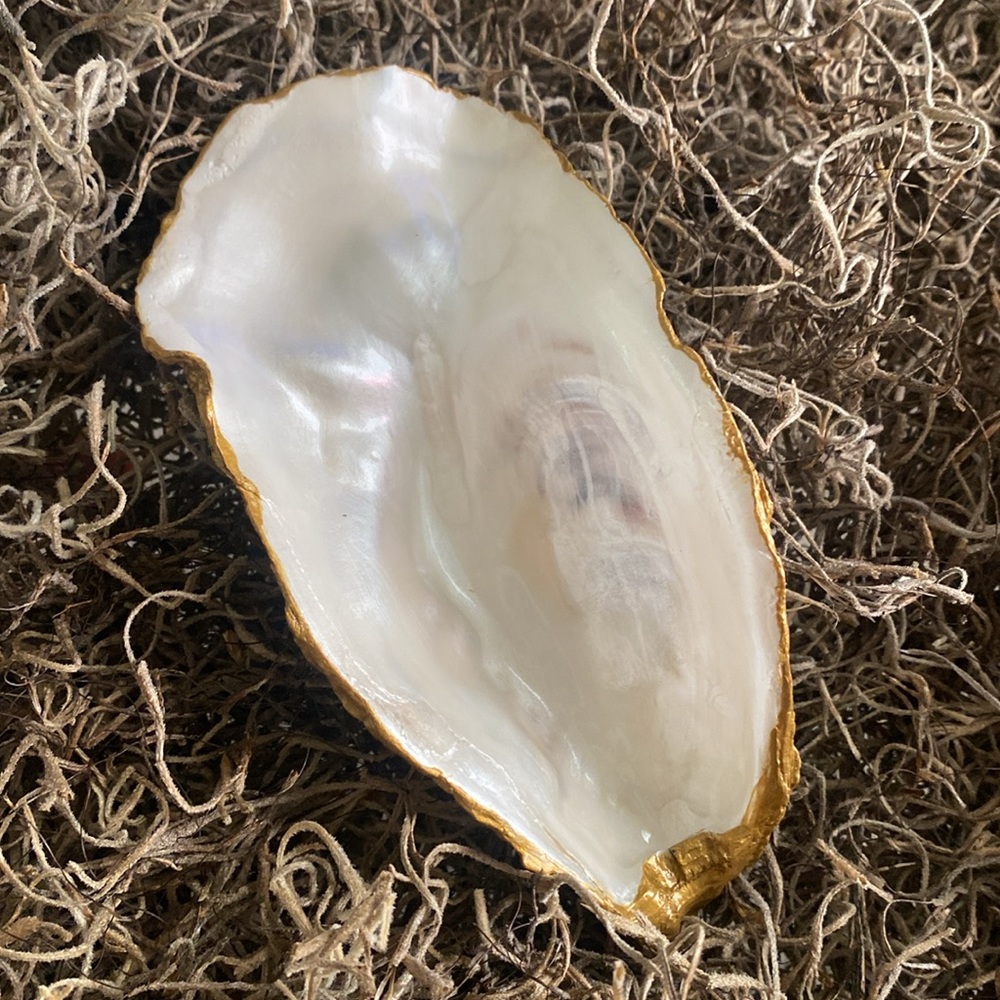 Handcrafted Oyster Shell Trinket Large Pearl Iridescent Finish